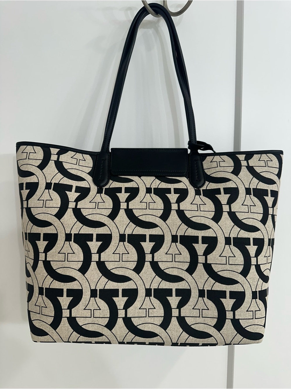 Salvatore Ferragamo Black & Beige Gancini Canvas Tote with Pouch - Picture 4 of 8
